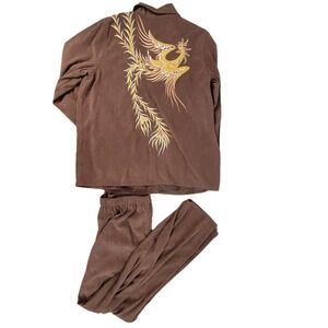 Bob Mackie Womens Brown Jacket Pants Phoenix Bird Embroidered Size Art XL